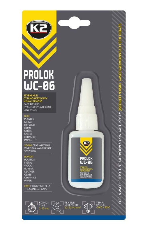 Lepidlo kyanokrylátové jednosložkové K2 PROLOK WC-06, 20g
