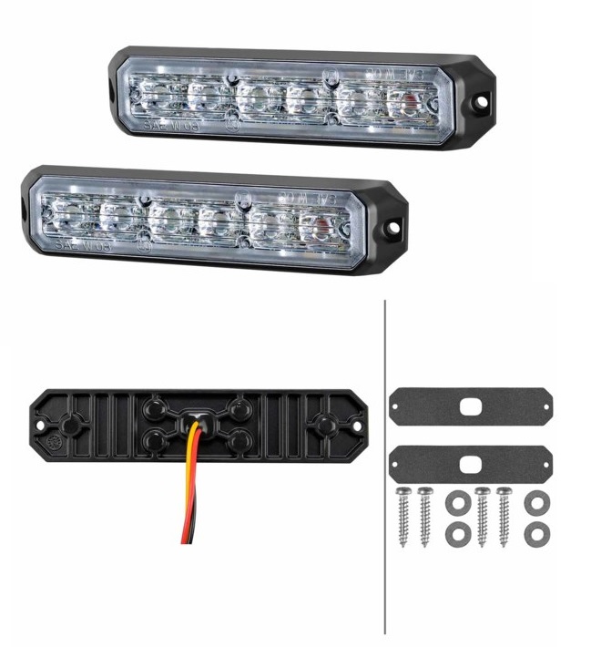 Svítilna výstražná 12V/24V 6xLED oranžová, kabel 0,15m - sada 2 ks